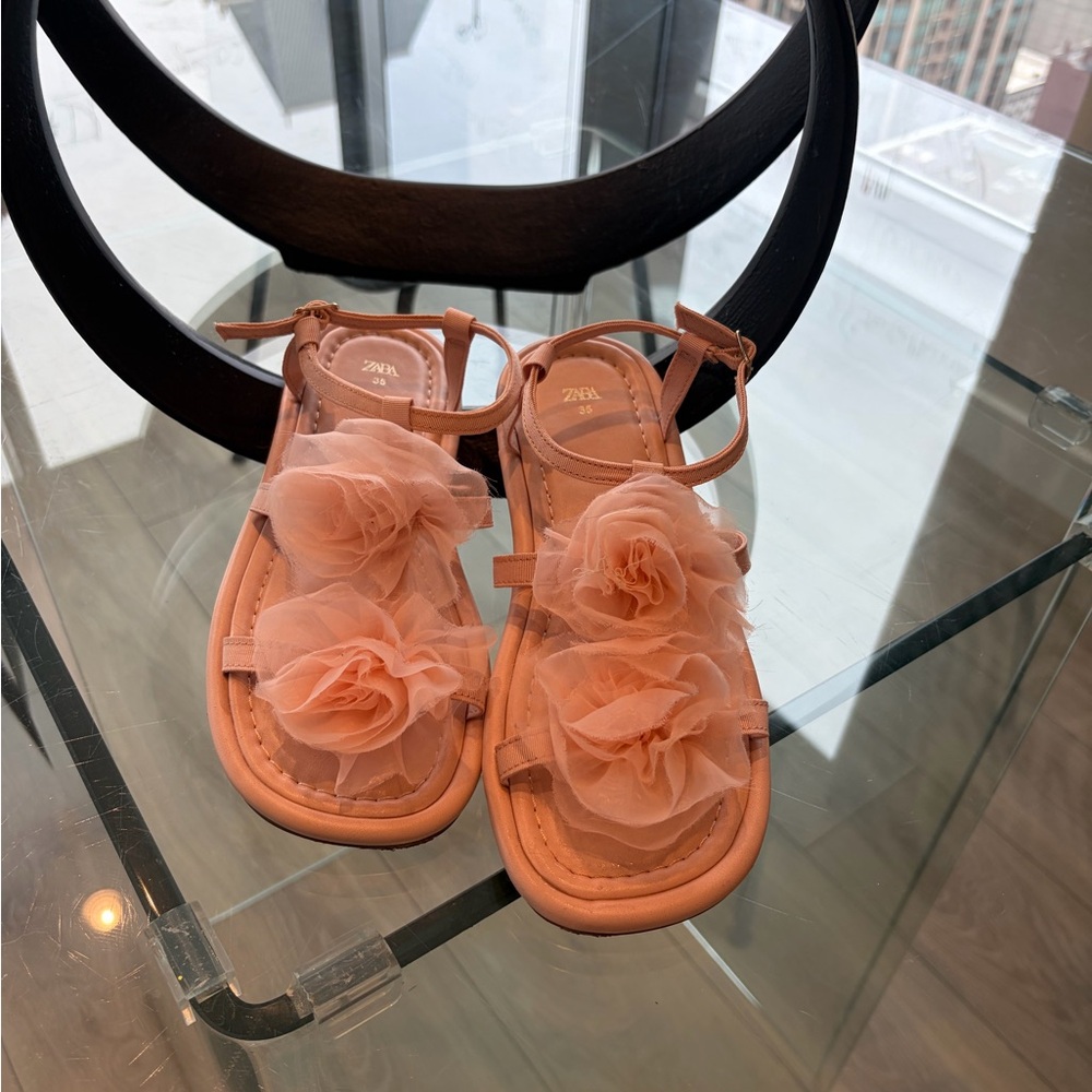 Zara Peach Floral Appliqué Sandals